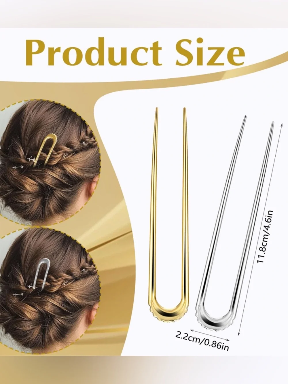Gold & Silver Metal Hair Fork Set - Classic U-Shaped Hair Pins